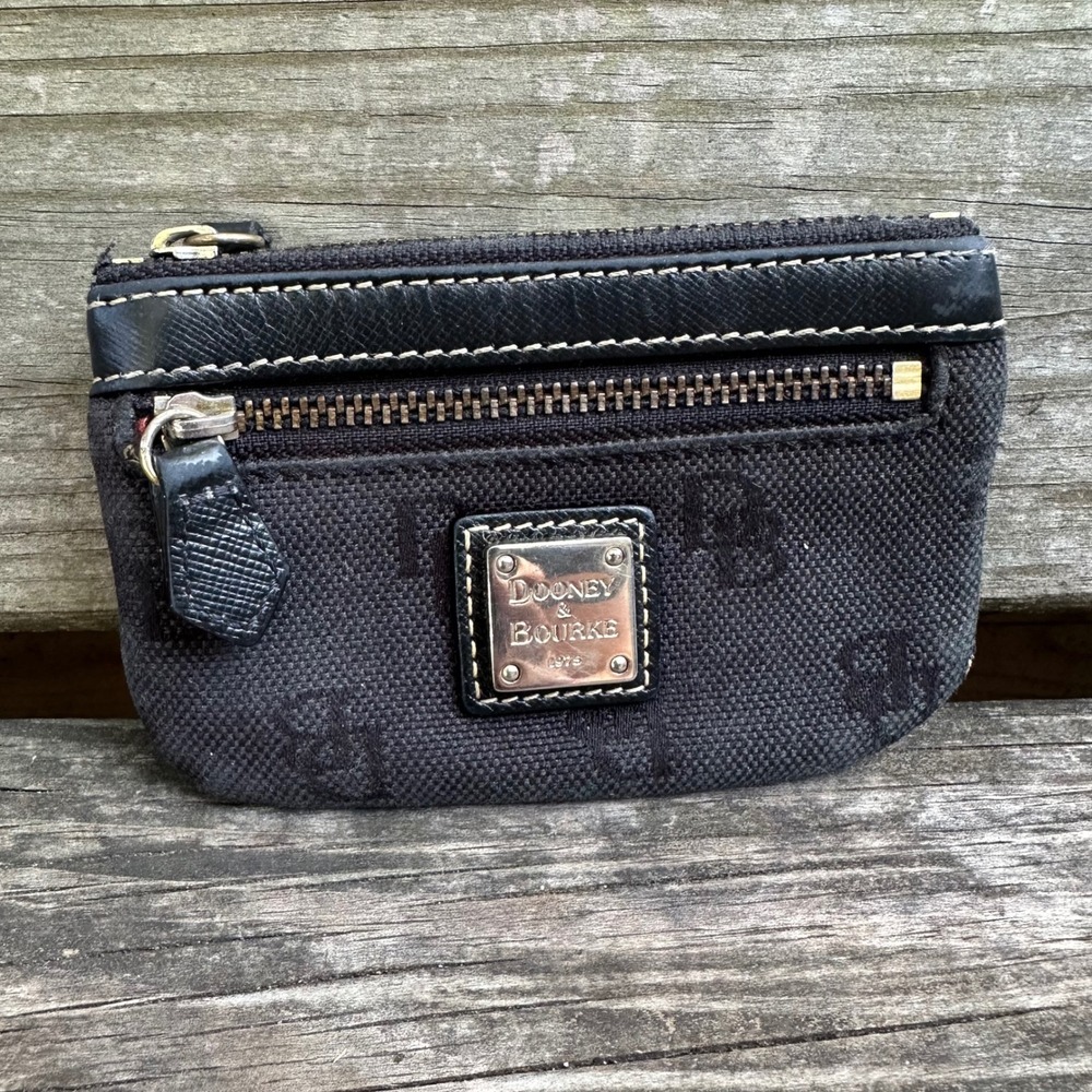 Dooney & Bourkeโ Black Monogram DB Canvas Zip Coin Purse Key Pouch Wallet Y2K